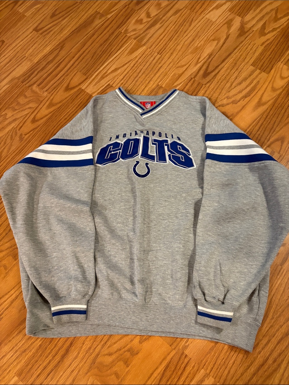 NFL Indianapolis Colts Gray and Blue V-Neck Sweater
